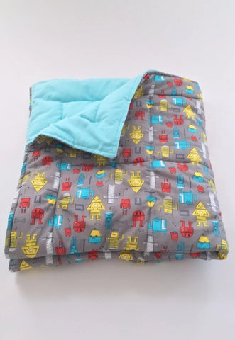 Organic Play Mat, Organic Toddler Comforter - Robots